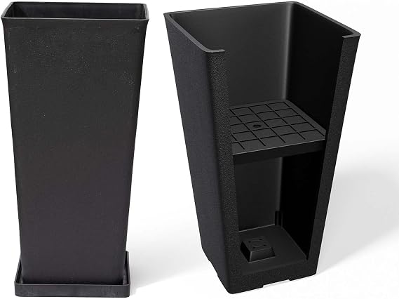 LA JOLIE MUSE Tall Outdoor Planter Set of 2, 20 Inch Large Tapered Planters | Tall Black Planters with Shelf Insert, Large Outdoor Flower Pots & Plant Pots for Front Doors, Porches, Gardens and Entryways