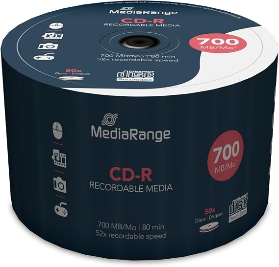 MediaRange CD-R 700MB 80 min 50 Pack 52x | Pack of 50 | 700MB | 52x write speed | for archive & backup