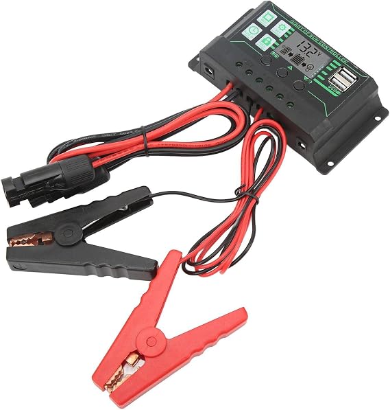 Charger Controller Solar Panel,12V/24V Solar Panel Charge Controller - Solar Charge Controller with Alligator Clip PPTAuto Parameter Adjustable LCD Display