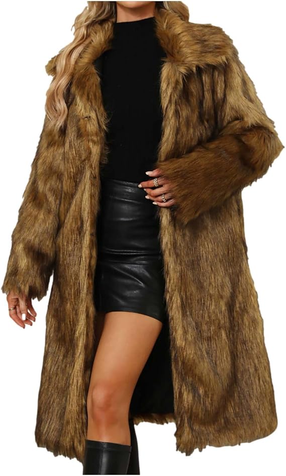 YMADREIG Womens Long Faux Fur Coat Oversized Loose Winter Jackets Trendy Luxury Trench Coat 2025 Open Front Lapel Outerwear