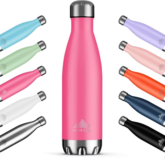 Mont-Clair H2O Stainless Steel Water Bottle, Vacuum insulated - BPA Free, 12h Hot & 24h Cold Drinks Bottle, Metal, 25 oz Leakproof, Ideal for Adult, Kids, Running - Berry Pink