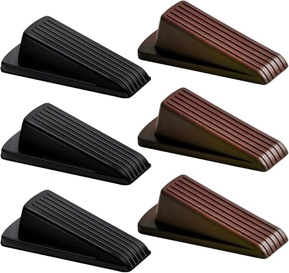 Door Stop, Door Stopper, Door Wedge, 6 Pack Rubber Door Stopper, Rubber Door Stops for Bottom of Door, Works on All Floor Types (Black Brown)