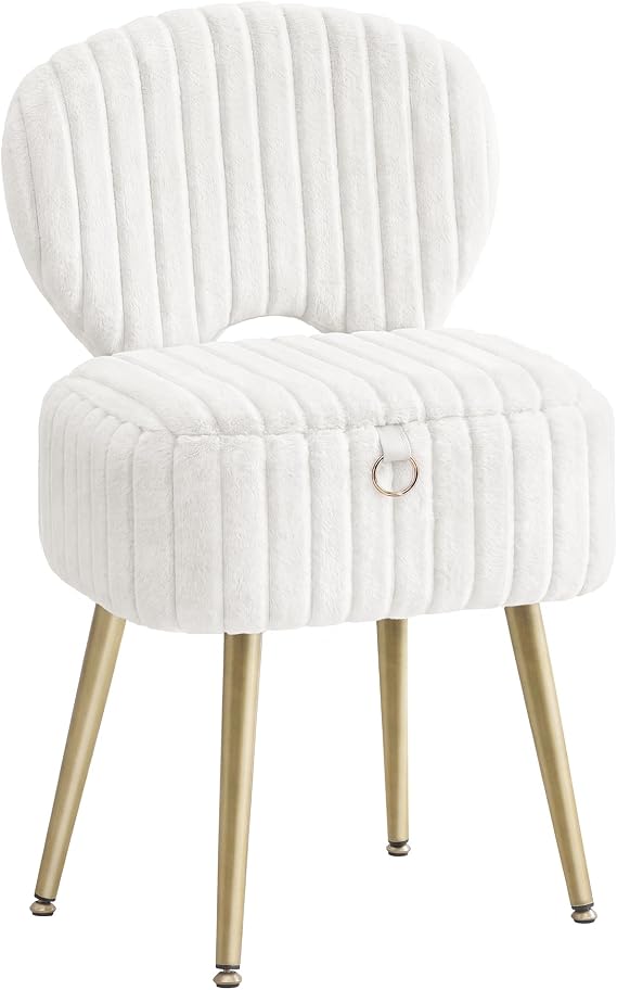 SONGMICS Vanity Chair, Makeup Stool with Folding Backrest
