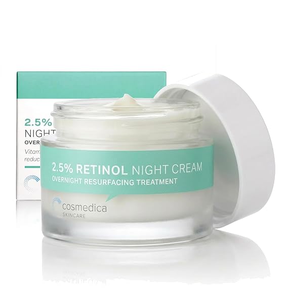 Cosmedica Skincare Retinol Night Cream Anti Aging Face Moisturizer with Retinol (Vitamin A) & Hyaluronic Acid Wrinkle Repair Cream for Acne, Fine Lines & Dark Spots Night Cream for Face, 1.7 oz