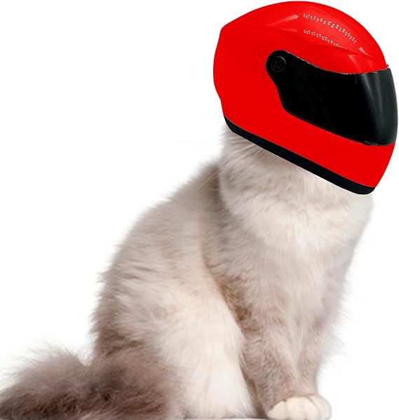 Pet Motorcycle Helmets for Outdoor Riding,Mini Head Protection Cat Helmet,Full Face Pet Hat for Cat Dog,Racing Fans Collect Decoration Small Gifts-Red