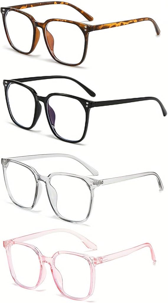 4 Pack Blue Light Glasses, Computer/Gaming/TV/Phones Glasses for Women and Men, Anti Eye Strain Lightweight Frames for Work & Screen Time