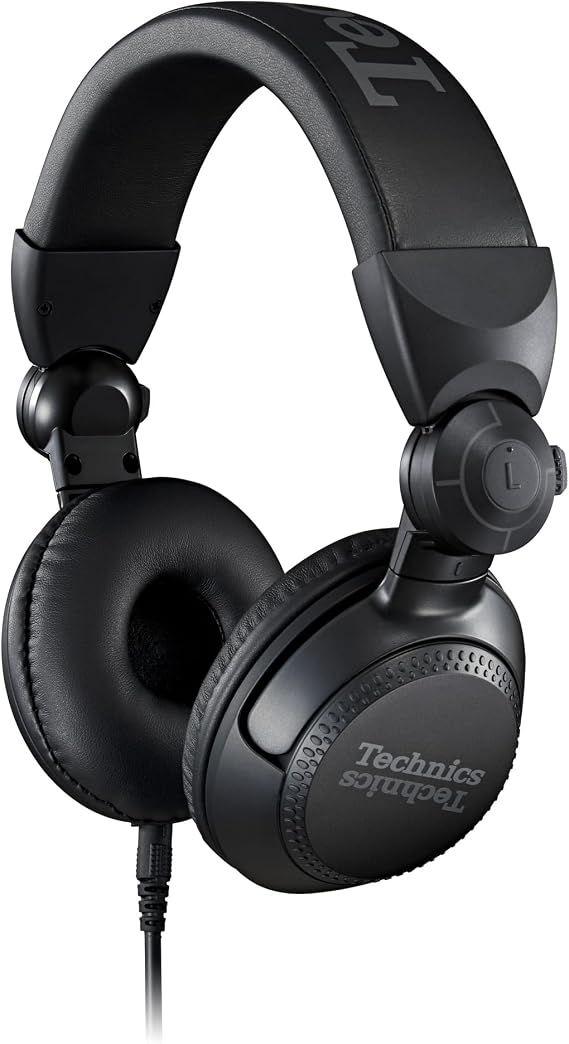 Technics Professional DJ Headphones with 40mm CCAW Voice Coil Drivers, 270 Swivel Housing and Locking Detachable Cord; Lightweight, Foldable High Input - EAH-DJ1200-K (Black)