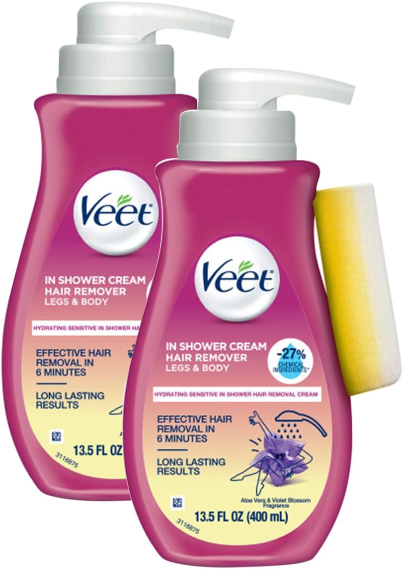 Veet Shower Hair Removal Cream, Plant Inspiration, Legs & Body, 400ml Pack of 2