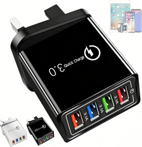 Hyper Charge Pro, Hyper Charge Pro Charger, 4-Port Quick Charge 3.0 Hub with Temp Control & Fast Charging, USB Plug Fast Charging, Allows Simultaneous ChargingOf Up To Four Devices (Black)