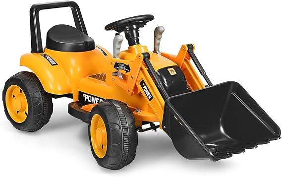 GLACER Kids Ride On Excavator, 6V Battery-Powered Tractor w/Digging Bucket, Foot Pedal, Horn, Construction Bulldozer Toy for Boys Girls 3 Years Old, Yellow
