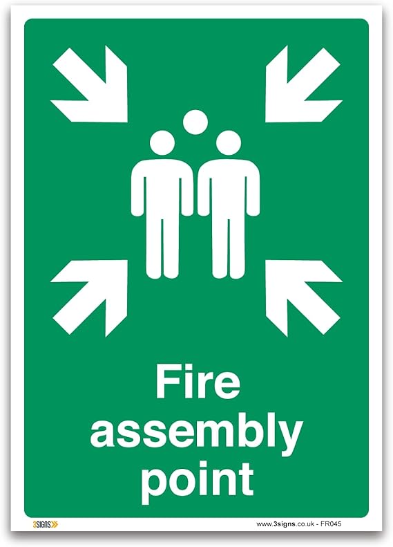 Fire assembly point Sign - 3mm Rigid Plastic Sign - Fire Action Safety - Mandatory Safety Signage (A1-841 x 594mm)