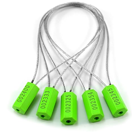 50 pcs Numbered Security Tags Tamper-Evident Steel Wire Cable Seals Pull-Tite Metal Security Seals for Truck, Trailer (Green)