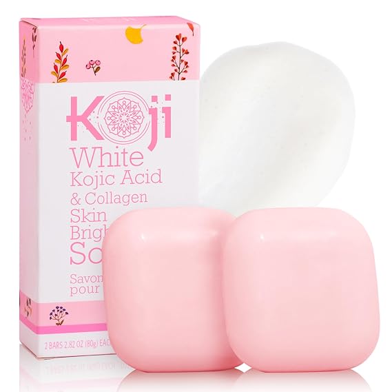 Koji White Kojic Acid & Collagen Skin Brightening Soap for Face & Natural Glowing Skin - Moisturizer, Body Cleansing Bar, Reduce the Appearance of Wrinkles, Vegan, Paraben-Free, 2.82 oz (2 Bars)