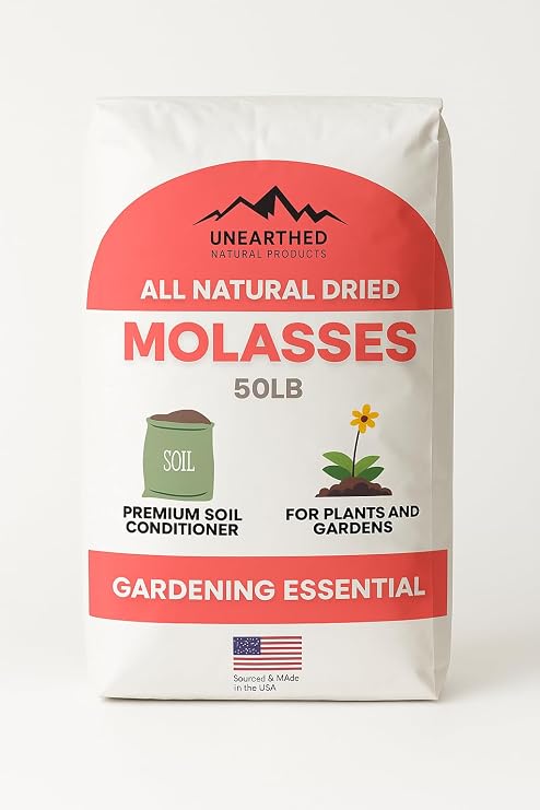 Unearthed Dried Molasses 50 lb Bag - All-Natural Horticultural Molasses for Soil Enrichment, Compost Acceleration, Plant Growth, Livestock Feed & Gardening Microbial Booster