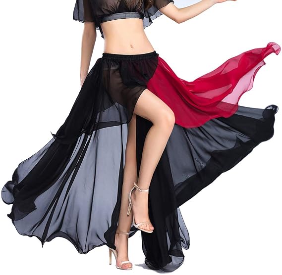 ROYAL SMEELA Chiffon Fairy Belly Dance Skirt Belly Dancing Costume, One Size, 3 Colors Black, Purple, Pink