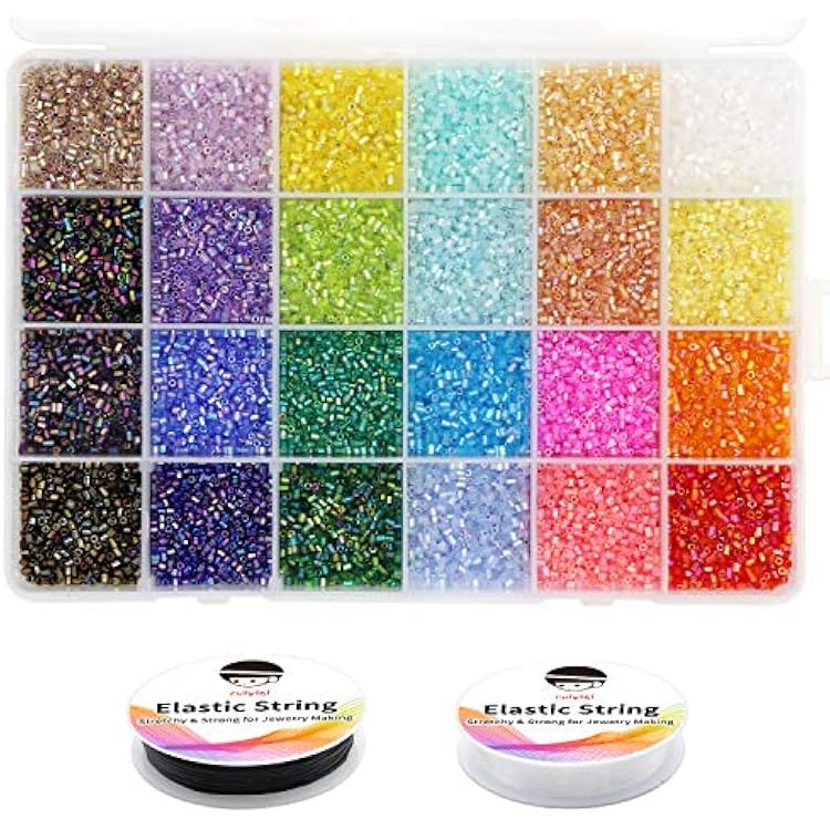 24000 Seed Beads 2mm Tube Beads Small Glass Craft Pony Beads for Embroidery DIY Crafting Jewelry Making Opaque Color Beads Include 2 Elastic Crystal Strings 24 Colors