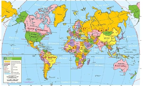 Nystrom Political World Raised Relief Desk Map | 18" x 28" | Sculpted Terrain | Countries, Capitals & Landforms | Markable & Reusable
