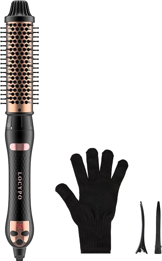 3-in-1 Thermal Brush for Blowout Look, 1.5 Inch Detachable Ion Ceramic Heated Round Brush for Hair Straightening and Curling Styler Tools, Makes Hair Smoother, Dual Voltage(Rose Gold)