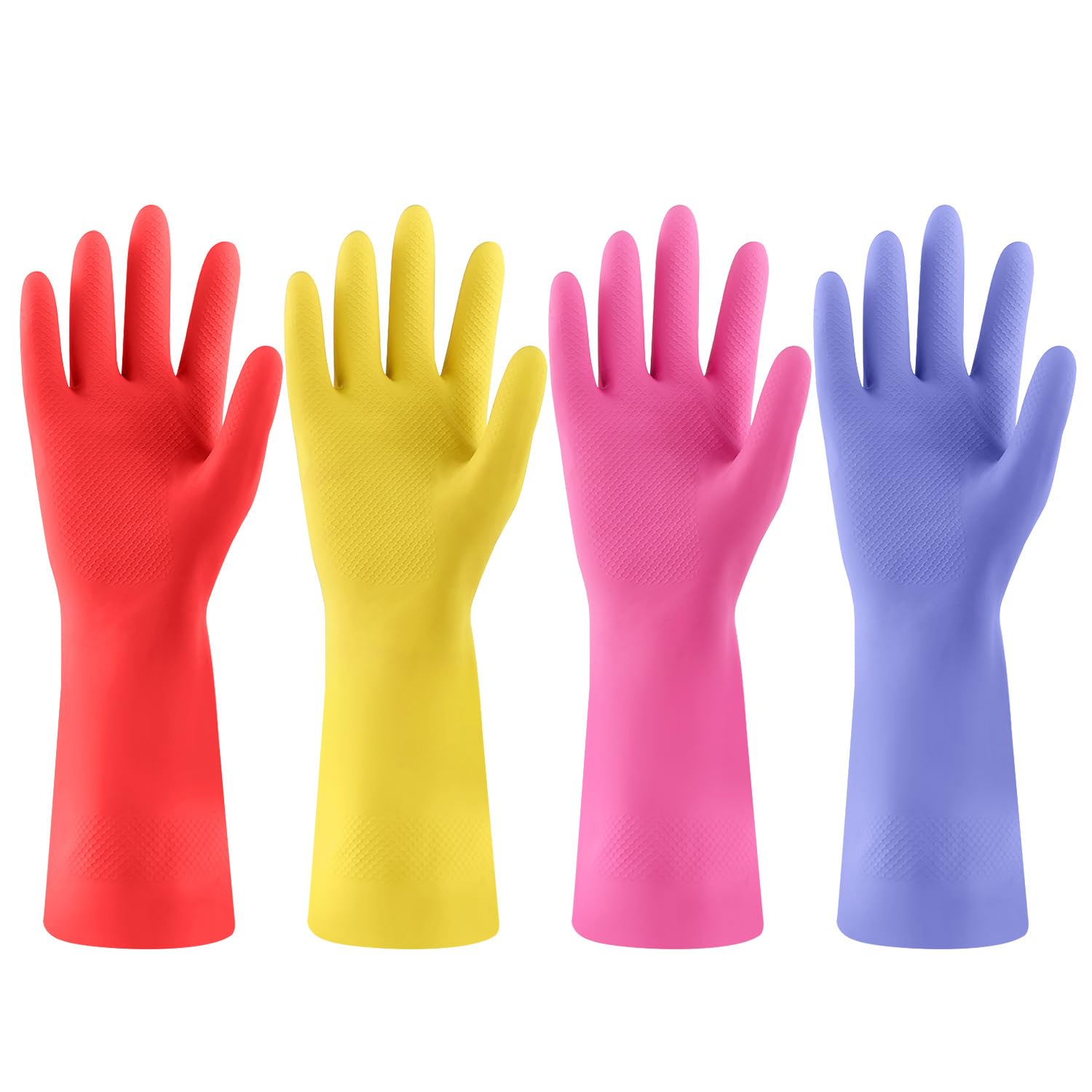 Rubber Kitchen Dishwashing Gloves - 4 Pairs Colorful Reusable Cleaning Gloves for Kitchen Washing Dishes and Household CleaningLarge
