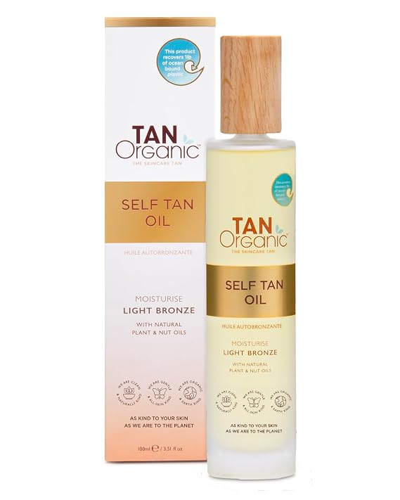 TanOrganic Self Tanning Oil 100ml | Organic Self Tanner for Face & Body | Light Natural-Looking Tan with Vitamin E | No Orange Tint, Streak-Free & Transfer-Resistant