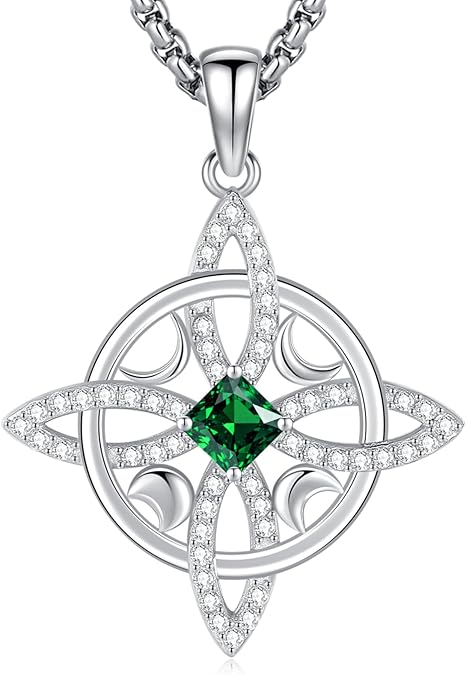 Eusense Tetragrammaton Nudo De Bruja Plata 925 Original Lilith Triple Moon Goddess Witches Knot Necklaces 925 Sterling Silver, Gold/Silver Plated Copper Witchy Jewelry for Women Men