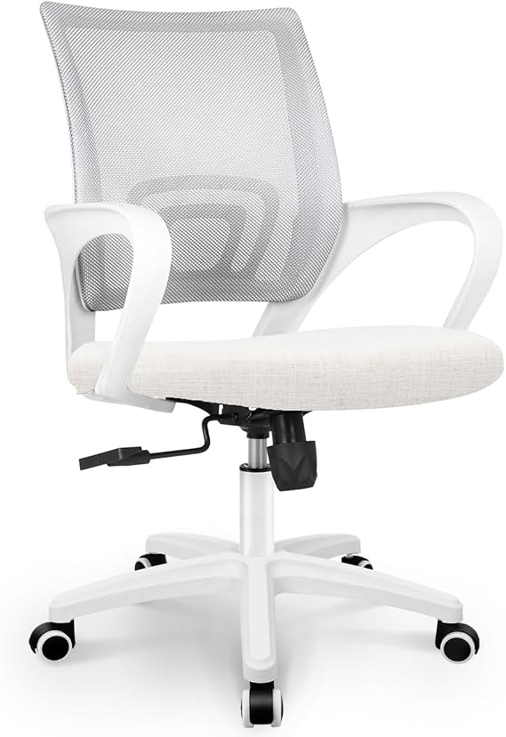 NEO CHAIR Office Desk Computer Chair Ergonomic Mesh Gaming Cushion Seat with Comfy Lumbar Mid Back Support Adjustable Height Swivel Rolling Wheels for Home Task (Ivory) | Breathable Mesh Back with Lumbar Support, Height Adjustment, Smooth Rolling Casters for Home Office, Study or Gaming Setup