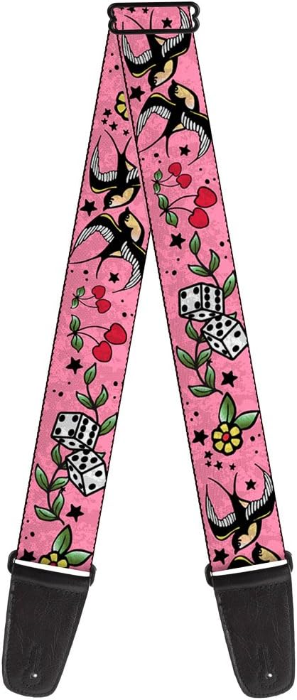 Guitar Strap Lucky Close Up Pink 2 Inches Wide