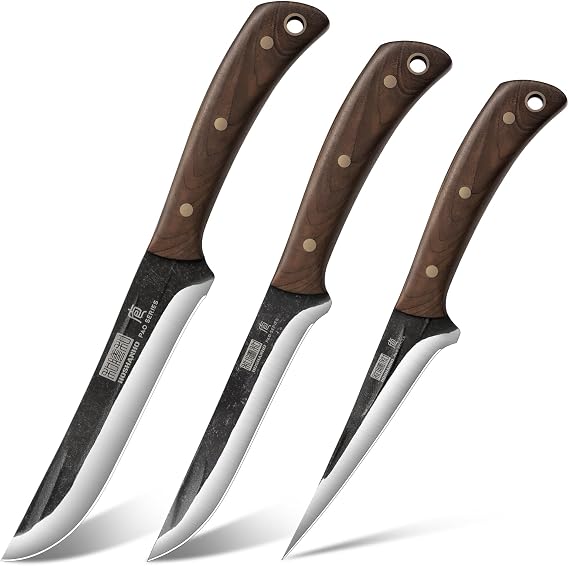 HOSHANHO Butcher Knife Set 3PCS, Sharp Fillet & Utility & Paring Knife Set | Hand Forged Kitchen Knife Set, Upgraded High Carbon Stainless Steel Meat Cutting for Home, Outdoor, Gift for Men