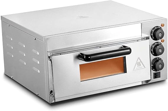 3000W 16″ Countertop Pizza Maker Electric Grill & Toaster Oven – 50-350°C Pizza Cooker for Baking, Grilling with 60-Min Timer, Baking Tray & Stone Base | Stainless Steel SingleLayer