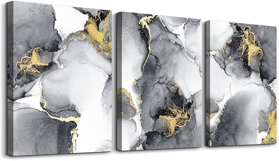 TTHYUEWS Abstract Wall Art For Living Room Bedroom Wall Decor Artworks Office Decor Abstract Ink Wall Paintings 3 Piece Bathroom Wall Posters Canvas Prints Pictures Ready To Hang Home Decorations