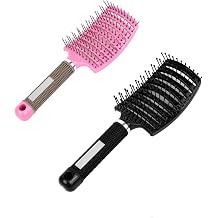 Curved Vented Styling Hair Brush, 2PCS Anti Frizz Hair Detangling Brush, for Wet Hair or Dry Hair, Black, Pink