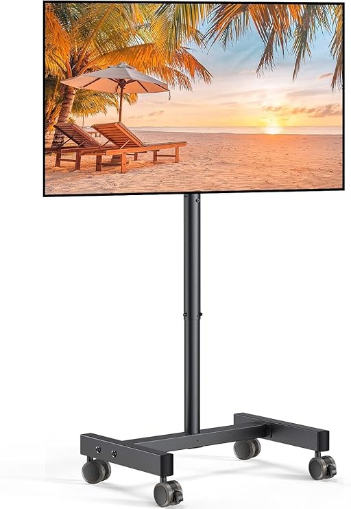 Perlegear Rolling TV Stand, Mobile TV Stand on Wheels for 13-50 inch TVs with Height Adjustment & 30 Tilt, Portable TV Cart with Wheels Holds 44lbs, Max VESA 200x200mm