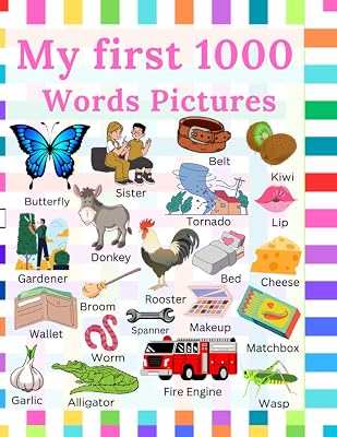 My First 1000 Words Pictures: Learning with Colorful Pictures of Alphabet, Numbers, Shapes and Colours, Transport, Birds and Animals, Professions, body Parts, and Objects. Paperback August 13, 2023