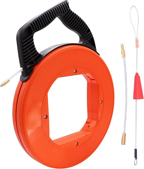 Jeemiter 200 Feet Fish Tape Reel Pull Push Kit with High Impact Case and 1pcs Wire Grip for Communication Wire Puller or Electric