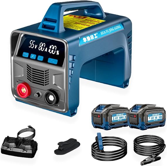 ARC Welder Cordless Welding Machine Portable with 2/4 Batteries 3.2mm Rod Capacity 3-5 Rods LED Display USB Charging Port Arc Force Anti-Stick for Fences Sculptures