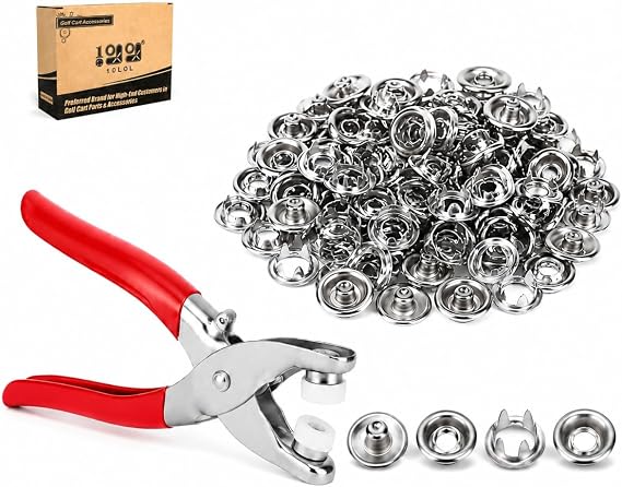 10L0L Stainless Steel Snap Button Kit with Pliers 3/8 Inch 100Pcs