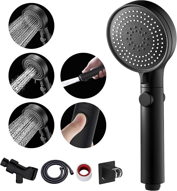 MIAOHUI Black High Pressure Shower Head with Hose and on off Switch