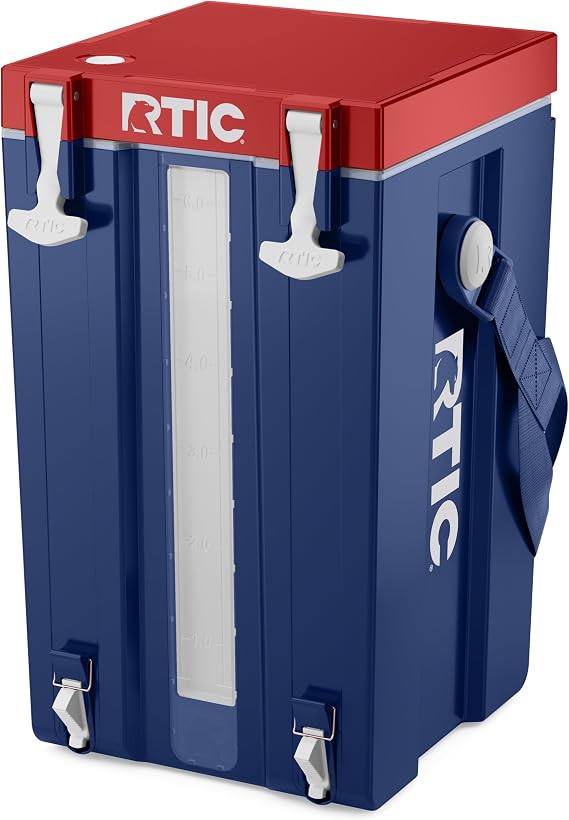 RTIC Halftime 6 Gallon Water Cooler Dispenser, Dual Taps, Patriot | Insulated Beverage Dispenser for Sports, Parties, Camping, BBQ and Picnics, Dual Taps, Stackable, BPA Free