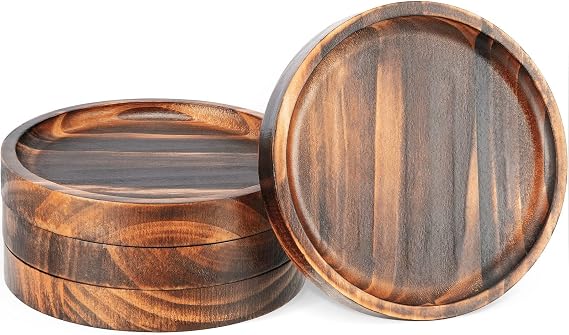 Set of 4 Wooden Coasters for Drink Absorbent-Acacia Wood Drink Coasters Set | Coffee Table Coasters for Drinks,Modern Cup Coaster for Kitchen Accessories Cute Beer Bar Decorative Rustic Outdoor Coasters