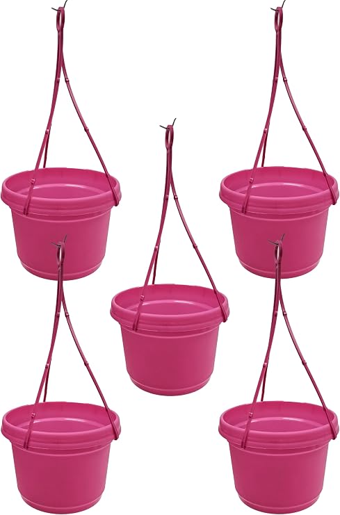 Flower Pots with Hangers, 12 inch, Pink, Case of 5