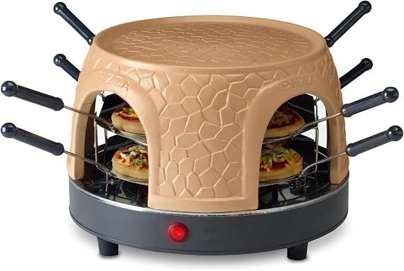 Electric Pizza Oven Sharing Pizza Maker with Terracotta Dome-Mini Pizza Bake Oven Round Pizza Maker for Pizza Party Home Party- 1150 W (Pizza Oven for 8 Persons)
