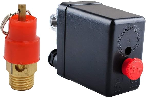 Central Pneumatic Air Compressor Pressure Switch Control Valve With 1/4"PT Thread Safety Pressure Relief Valve,Replacement Parts 90-120 PSI 4 Port 240V Air Compressor Pressure