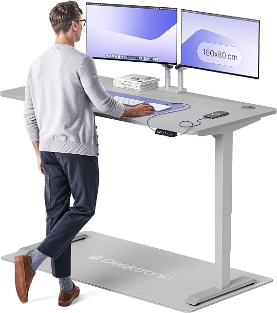 Desktronic HomePro Standing Desk – 160 x 80 cm Height Adjustable Desk with Electric Dual Motor, Touchscreen Controller & Integrated USB/USB-C, 3 Memory Presets