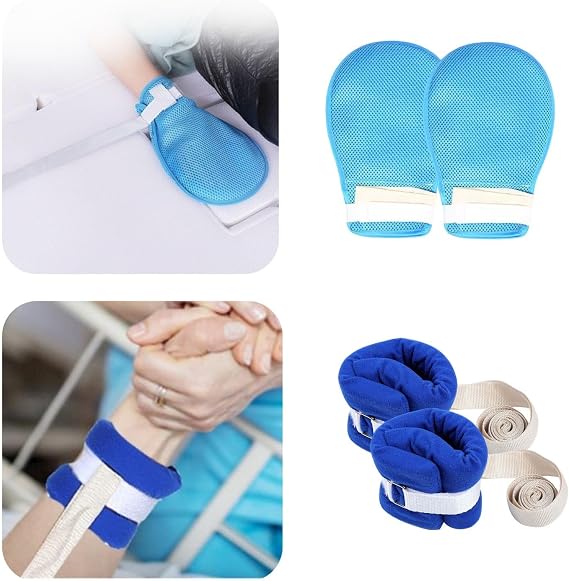 Lmaray Dementia Hand Restraint Gloves 2 Pcs, Patient Medical Restraints Limb Holders 2 Pcs, Breathable Safety Anti Scratch Mitts & Hospital Bed Restraints for Elderly