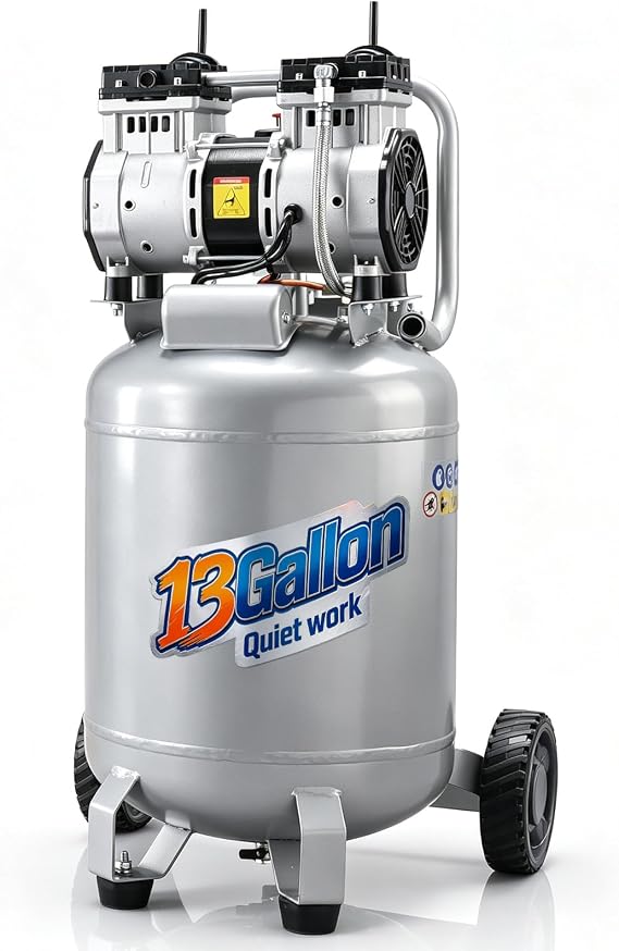 VEVOR 13-Gallon Air Compressor, 2HP, 4.6 SCFM@90PSI, Oil-Free Tank, 66dB Quiet Operation, Ideal for Tire Inflation, Woodworking, Auto Repairs, and Spray Painting (Maximum Pressure 125 PSI)