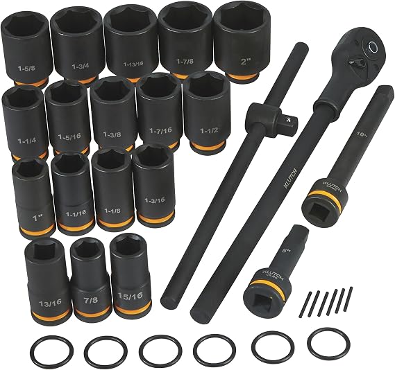 Klutch 3/4in.-Drive Impact Ratchet Socket Set, 21-Pc., Chrome-moly