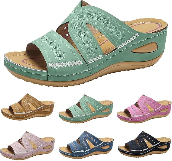 Women Orthopedic Sandals Anti Slip Open Toe Wedges Platform Slippers Faux Leather Sandal Vintage Holiday Summer Beach Slippers