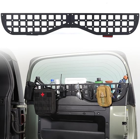Rear Window Molle Panel Modular Storage Panel for @Land @Ro-ver Defender L663 90 110 130 2020-2025 2026 Rear Cargo Boot StorageTailgate Panel Multifunction Large Cargo Aluminum for Car (Black)