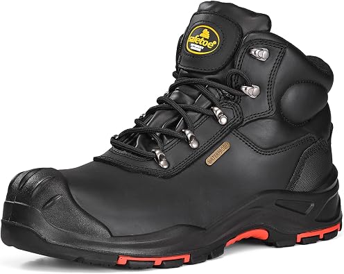 Safety Boots for Men Waterproof Work Boots Cow Leather Slip On Composite Toe Cap Work Shoes Wide Fit