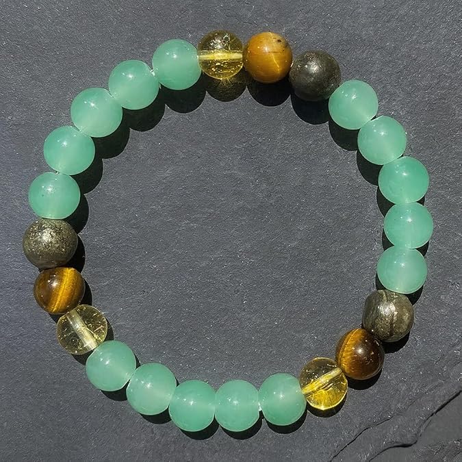 Money Attraction Bracelets for Women Men Attracts Wealth Money Tiger's Eye Chalcopyrite Dongling Jade Crystal Natural Stones Gemstones Elastic Healing Yoga Beads Bracelet Jewelry Spiritual Gift